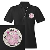 Artsmith, Inc. Women's Embroidered Polo Pig Cartoon - Black, 2X