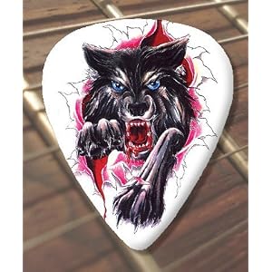 10 x Tattoo Guitar Picks Warewolf (D34) (Heavy 1.00mm)