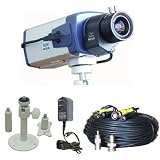 3.5-8mm Lens 1/3 Sony CCD Day/Night CCTV Security Body Camera Kit with Free Camera Mount Bracket 12 V 500 ma Camera Regulated Power Supply and 100ft Video Power Cable SC15GLKC 1OR