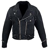 Denim Jacket - Mens Denim Motorcycle Jacket with Removable Armor MJ408 Black Denim