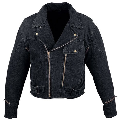 Denim Jacket - Mens Denim Motorcycle Jacket with Removable Armor MJ408 Black Denim