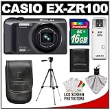 Casio Exilim EX-ZR100 High Speed Digital Camera (Black) with 16GB Card + Case + Tripod + Accessory Kit