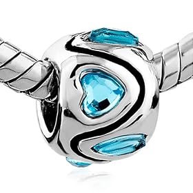 Heart Shaped March Birthstone European Beads Love - Pandora Bead & Bracelet Compatible