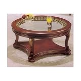 Elegant Round Wood Frame Glass Top Coffee Table in Cherry Finish By Acme Furniture
