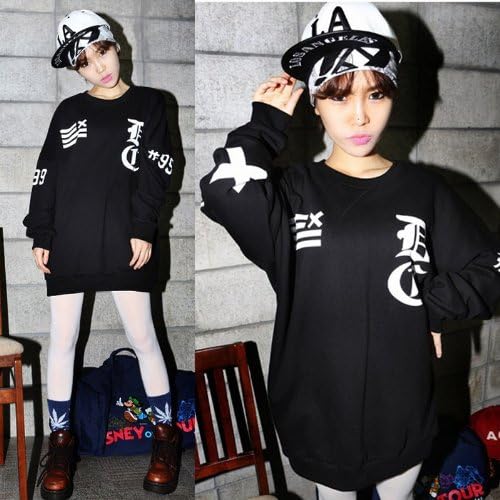 GT-DRESS Women Black Letter Print Korean Blouse Thicker Loose Stus Jumper Sweater T-Shirt