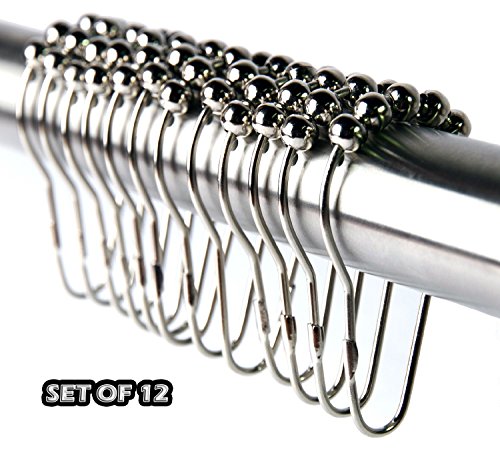Shower curtain hooks 12 piece rings stainless steel rus…