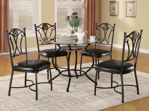 5pc Dining Table & Chairs Set with Ornaments Black Bronze Finish On Sale