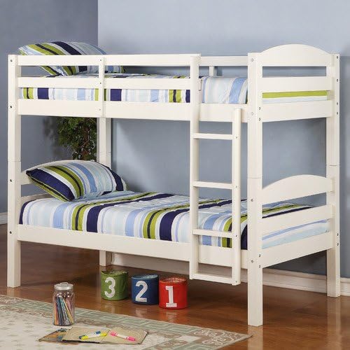 Home Loft Concept Twin Bunk Bed with Built-In Ladder (White)-Sturdy Crafted Wood Bed for Children-Household Essential-Stylish Kid's Room Furniture