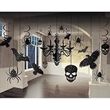 Spooky Glitter Paper Chandelier, Ravens, Skulls, Spiders, and Bats Decorating Kit (17 pieces)
