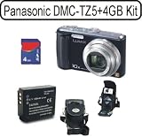 Panasonic DMC-TZ5 Digitalkamera (9 Megapixel) grafitschwarz im Bundle mit Akku CGA-S007 (1.200mAh), Kameratasche (Platz fuer Speicherkarte und Akku) und SDHC Card Performance 4 GB