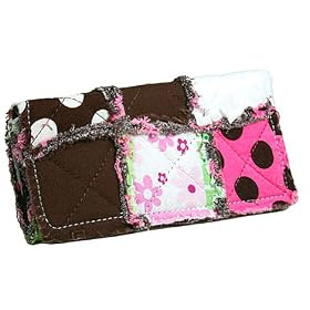 Pink Brown Polka Flower Fabric Checkbook Wallet