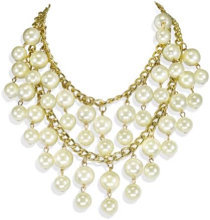DG Collection Lady White Pearl Bead Necklace Multi-Row Torsade Fringe Chain