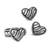 Sterling Silver Puffed Heart Earring & Ring Set