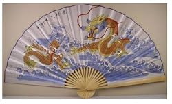 Oriental Wall Fan | Asian Wall Decor 35" White Yellow Dragon