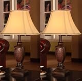 Set of 2 Brushed Red & Fabric Shade Table Lamps