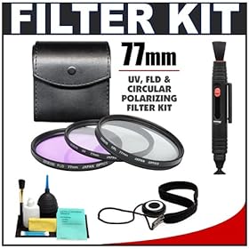 Zeikos 77mm 3-Piece (UV Haze / CPL Circular Polarizing / FLD Fluorescent Correction) Digital Multi-Coated Glass Filter Kit with Case + Accessory Kit