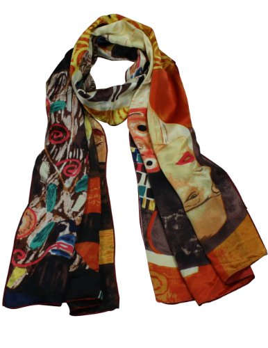 Dahlia Women's 100% Luxury Long Silk Scarf - Gustav Klimt's Ladies
