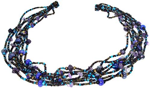 Handmade Guatemalan Glass Beaded Multistrand Collar Necklace with Magnetic Clasp - Made in Guatemala with Czech Glass Beads (Purple Blue)