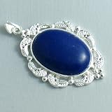 Silver Plated Lapis Lazuli Pendant with Leaves - Ladies Necklace Charm with September Birthstone (1.75 inch)