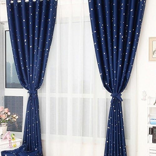 Sunlilee Stars Printed Blackout Curtains Thermal Insulated Panels Grommet Ring Top (Dark Blue,40"W x 51"L)