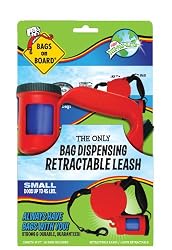 Bags on Board Retractable Dog Leash with Built-in Bag Dispenser, Small, Red, 45 Bags
