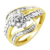 10k Yellow Gold Diamond Cluster Ring - Size 7