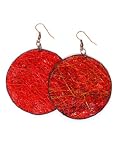 JousJous Red Eco Friendly Fair Trade Handmade Dangling Fique Chip Earrings, 3" Long