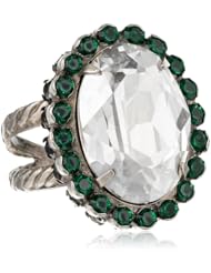 Sorrelli "Viridescence" Crystal Encrusted Oval Cut Silver-Tone Adjustable Ring