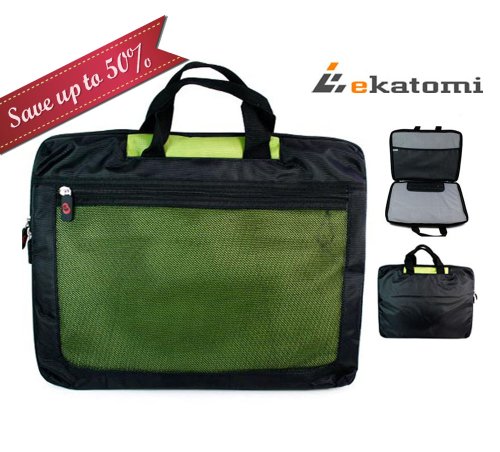 Travelling Laptop Bag Carry Case for 15.6 inch Sony VAIO VGN-NR360E Notebook - Green. Hand-out Ekatomi Screen Cleaner Sticker