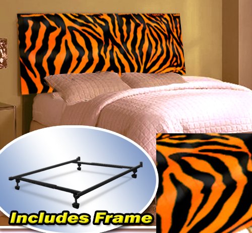 New Full Size Headboard set with Tiger NEON Orange Zebra Animal Faux Fur Print & Mattress Frame!