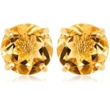 Gold Plated Sterling Silver 8mm Round Citrine Earrings