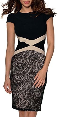 Walume Womens X Visual Element Floral Lace Cap Sleeve Pencil Dress X-Large Black
