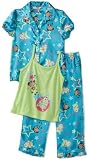 Komar Kids Girls 7-16 Charmeuse 3 Piece Monkey Pyjama Set