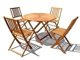 VIFAH V1102Set1 Outdoor 5-Piece Wood Dining Set, Natural Wood Finish, 47 by 30 by 29-Inch