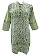 Olive Green Tunic White Embroidered Cotton Kurti Large