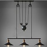 WinSoon Creative Pulley Design Black Iron Painted 3-Lights Island Light Bar Retro Hanging Lamp 3 Heads