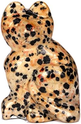 Dalmatian Jasper 2.0inch Cat Statue Feng Shui Crafts Natural Stone Carved Figurine Chakra Carving Stones Healing Reiki Free Pouch