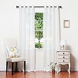 Best Home Fashion Crushed Voile Sheer Curtains - Antique Bronze Grommet Top - White - 52"W x 96"L - (Set of 2 Panels)
