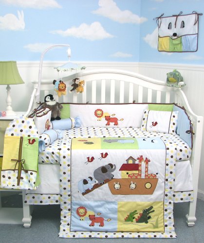 SoHo Noah Ark Baby Crib Nursery Bedding 10 Pcs SET ** Reversible Into 2 Designs ! **