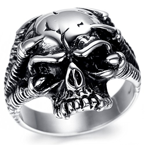 Kstyle Jewelry Mens Stainless Steel Ring, Vintage, Biker, Silver, Skull KR1944 (8)