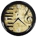 Black Wall Clock of Grunge Music with Piano Keys Treble Clef and Notes