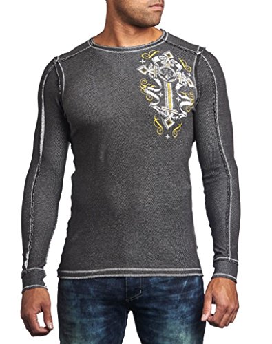 Affliction Men Reversible Thermal Shirt Long Slvs Cross Wing Fleur Motocycle Graphic