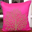 Fuchsia Tree Of Life - Throw Pillow Covers - Silk Pillow Cover with Bead Embroidery