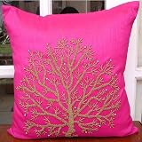 Produkt-Bild: 12% Begrenzte Zeit Verkaufen - Fuchsia Tree Of Life - 50x50 cm Werfen Kissenh&uuml;llen - Silk Kissenhuelle mit Perlenstickerei