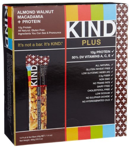 KIND PLUS, Almond Walnut Macadamia + Protein, Nutritional Boost, Gluten Free Bars (Pack of 12)