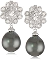 10k White Gold 9-9.5mm Tahitian Cultured Pearl and Diamond Earrings (0.2 cttw, G-H Color, I2-I3 Clarity)
