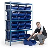 Shelving Bin Kit comes with 21 PB6 Blue Bins.  Overall size 1800h x 1200w x 450mmd