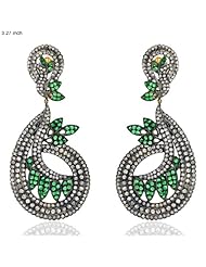 14kt Yellow Gold Diamond Pave Emerald Dangle Earrings Silver New Year Jewelry