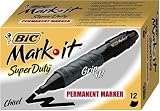 Bic Mark-It Super Duty Permanent Marker, Chisel, Black , 12 markers