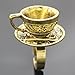 RechicGu Gold Vintage Fairytale 3D Tea Cup Saucer Ring Party Fairy Tale Hatter Wonderland Cosplay Fancy Dress